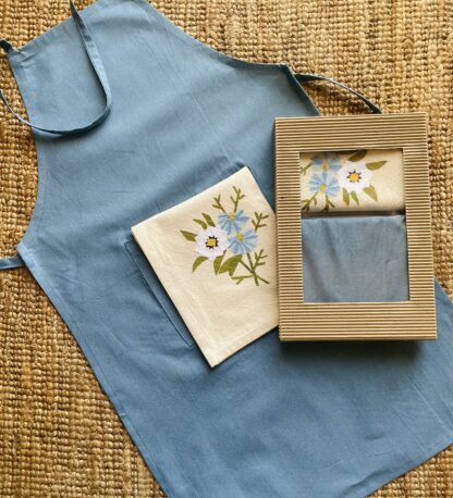 Blue Apron with Aster Tea Towel